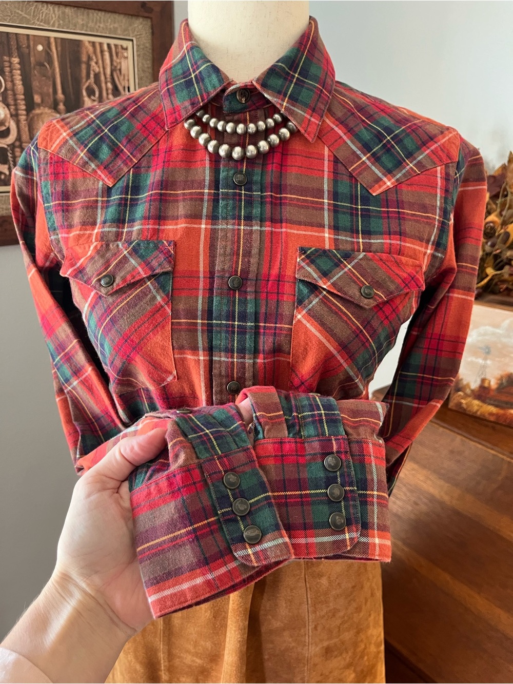 -SOLD- Vtg Ralph Lauren Western Blue Label wool/cotton flannel luxury 90s - Picture 5 of 11